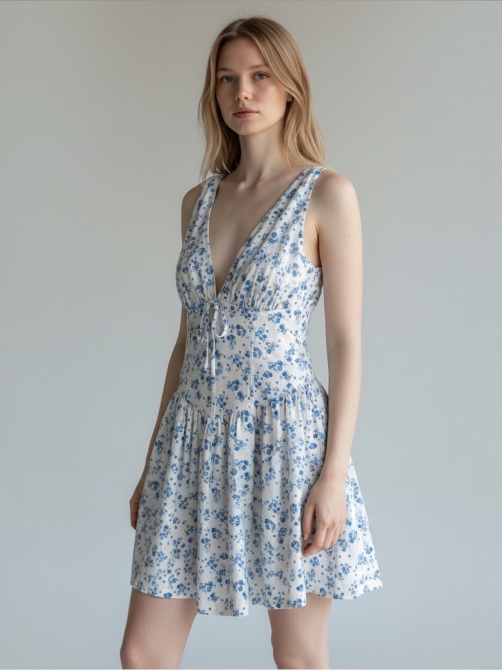 wild fable Blue & White Floral Asymmetrical Sundress